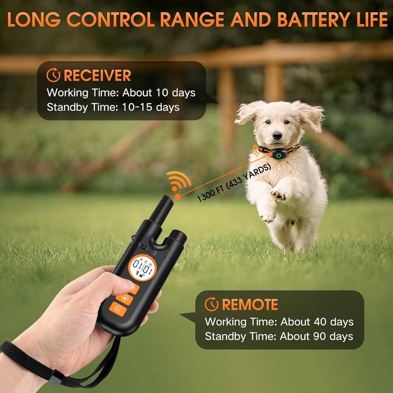 Dog Shock Collar for Dogs, Dog Training Collar with Remote Control Range 1300Ft, 3 Training Modes, Beep, Vibration, Shock, IPX7 Waterproof Rechargeable Electric Shock Collar - PawsPlanet Australia