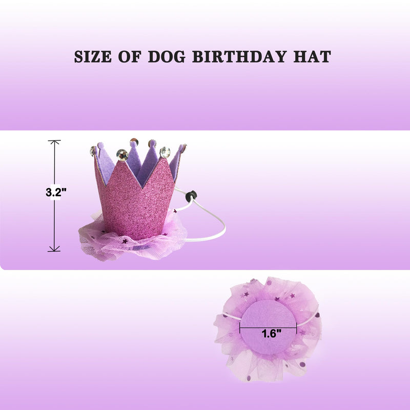 Dog Cat Birthday Hat Pet Party Crown Hat and Bow Tie Purple Breakaway Set Purple for Kitten Puppy