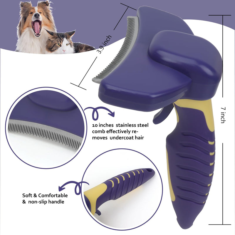 HOP Dog Deshedding Brush for Short Haired Dogs Cats Pets Professional Deshedding Tool Anti-Slip Handle & Detachable Head Highly Effective Deshedder Grooming Home of Paws(Purple_L) Purple_L - PawsPlanet Australia