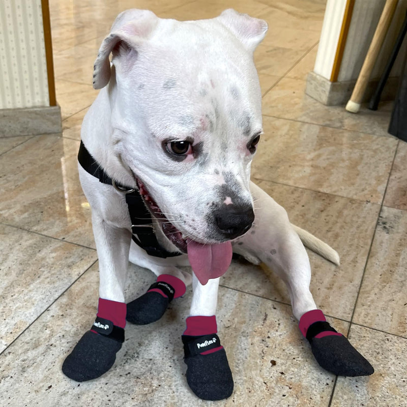 Double Dipped Thick Textured Waterproof Cotton Dog Socks | PawFlex Comfy Pawz Soft Indoor/Outdoor Pet Booties | Non-Slip Silicone Grip at Inner Wrist for No Twisting or Sliding Off| Adjustable Strap Fuchsia Small - PawsPlanet Australia