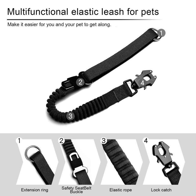 20” Strong Short Leash for Dog, Heavy Duty Bungee Dogs Leash with Padded Handle Car Seatbelt, Small Dog Training Leashs for Large or Medium Dogs - Can be Used with Other leashes (Black) Black - PawsPlanet Australia