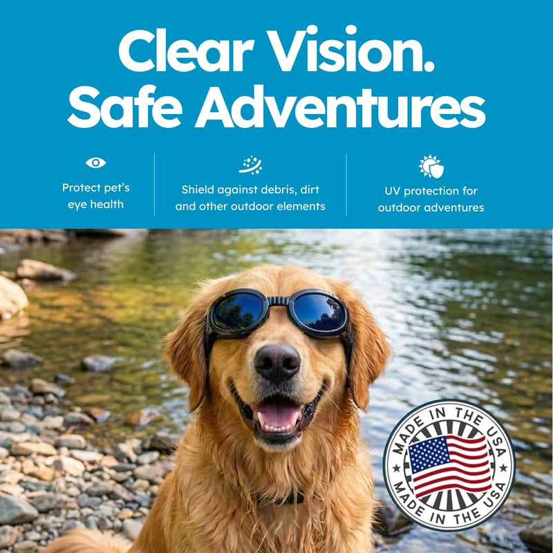 PetSpex® Dog Sunglasses for Large Breeds, Pet Goggles with UV Protection, Windproof Water Resistant Pet Glasses with Adjustable Head and Chin Straps for Outdoor Adventures, Large, Black Black Frame - PawsPlanet Australia