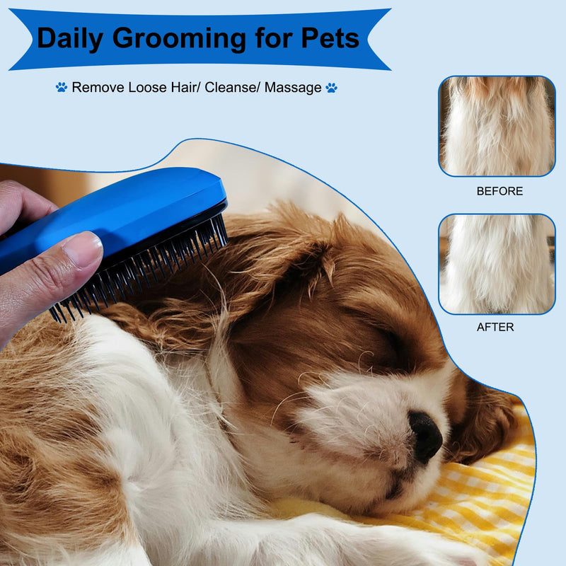 3 PCS Puppy Brush Grooming Kit, Stainless Steel Flea Comb, Fit for Yorkie, Shih Tzu, Maltipoo, Soft Bristle (Blue) Blue - PawsPlanet Australia