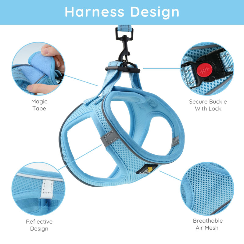 BELLA & PAL Step in Vest Harness for Small and Medium Dogs, No Pull Small Dog Harness with Leash Set, Comfortable Air Mesh Dog Vest Harness with Reflective Strip (Sky Blue, XS) Sky Blue - PawsPlanet Australia