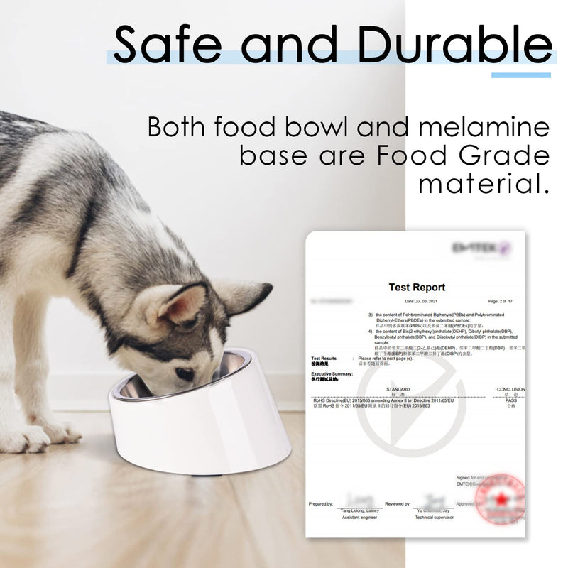 Super Design Mess Free 15° Slanted Bowl for Dogs and Cats, Tilted Angle Bulldog Bowl Dog Feeder, Non-Skid & Non-Spill, Easier to Reach Food S/0.5 Cup White - PawsPlanet Australia