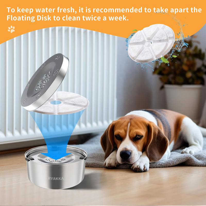 0.8 Gallon Dog Water Bowl & 2 Pack Filter Stainless Steel No Spill Dog Bowls Slow Drinking Dog Water Feeder Dispenser Polished Stainless Steel - PawsPlanet Australia