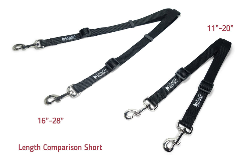 Leashboss Heavy Duty Double Dog Leash Coupler for Large Dogs - 11-20 Inches - Adjustable 1 Inch Nylon Splitter for Two Big Dogs (1 Inch Wide x 11-20 Inches, Black) 11-20 Inch - PawsPlanet Australia