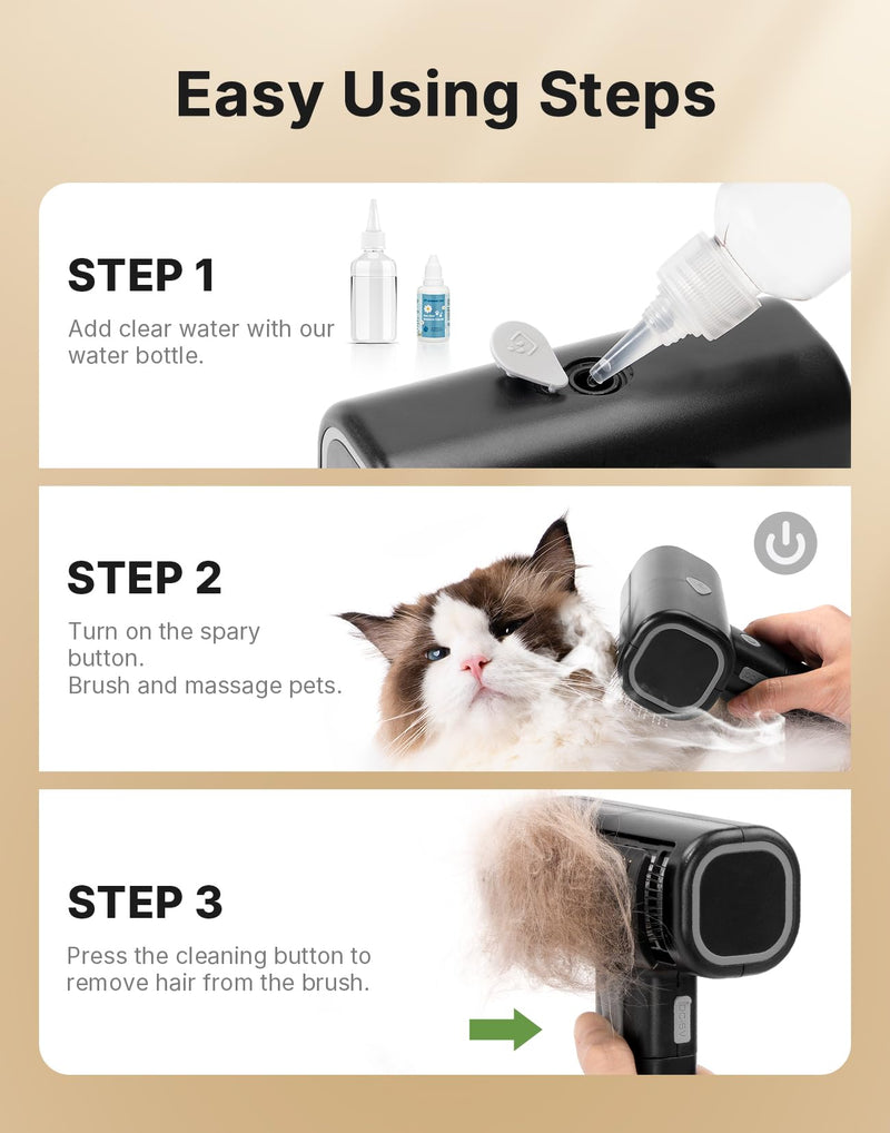 Pet Steam Brush for Dog & Cat with 3 Waterless Shampoo, Bath Shower Comb for Shedding & Grooming & Massaging Water Spray Brush for Long & Short Haired Pets Spritz Defur Comb Steam Brush + Essence Liquid - PawsPlanet Australia