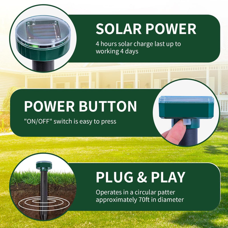 Green 8 Mole Repellent for lawns Gopher Repellent Ultrasonic Solar Powered Snake Repellent Deterrent Mole Repeller Vole Repellent Outdoor Lawns Garden Yard All Pests Sonic Spikes Stakes Chaser upgrade - PawsPlanet Australia