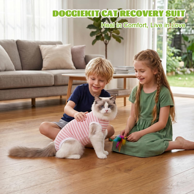 Cat Surgery Recovery Suit for Female Spay Male Neuter, Anti Licking Surgical Onesie for Skin Diseases, Soft Breathable Bodysuit Shirt Pajamas for Abdominal Wound, E-Collar & Cone Alternative Pink Small