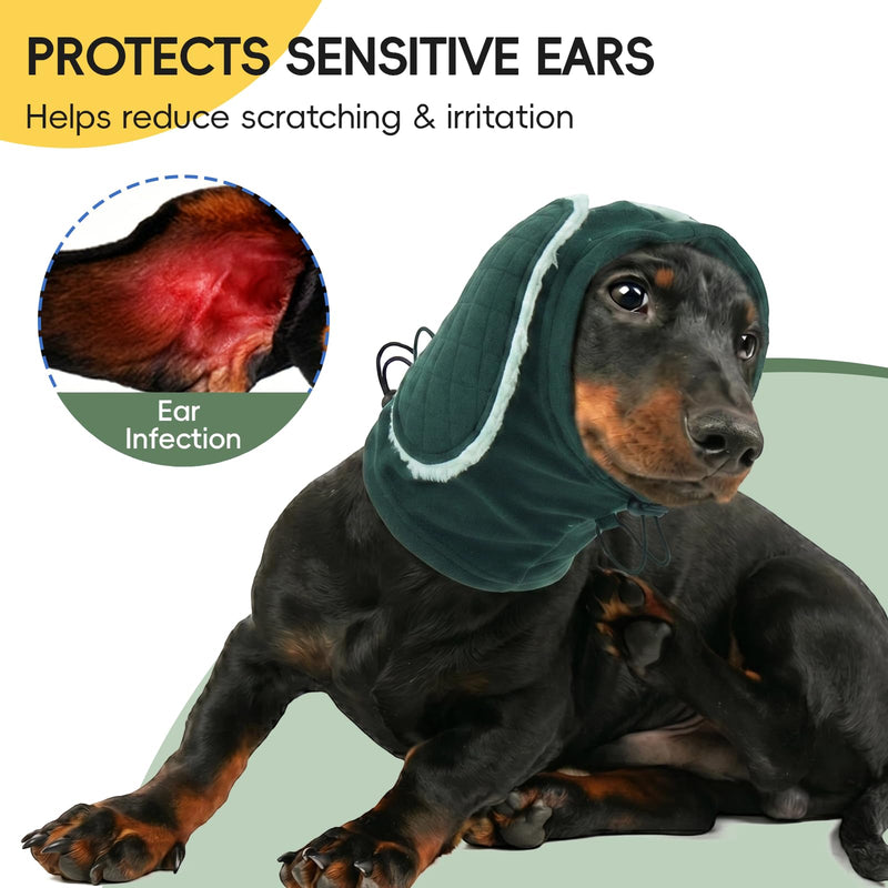 Dog Ear Protector, Soft Ear Wrap for Dogs, Protects Sensitive Ears & Prevents Scratching, Keeps Ears Clean for Long-Eared Dogs, Reduces Noise Slightly, Warm & Comfortable Daily Wear, Green L