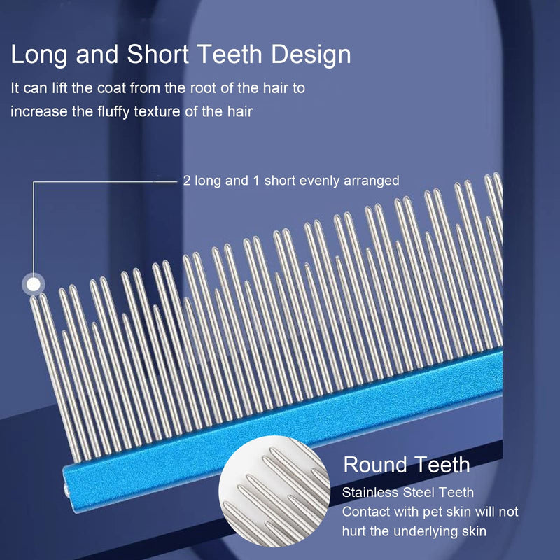 LIZEALUCKY Round Tooth Metal Dog Comb is Used for pet Hair Comb of Dogs and Cats to Remove Hair Knots and Entanglement. Professional pet Hair Comb Styling Comb blue