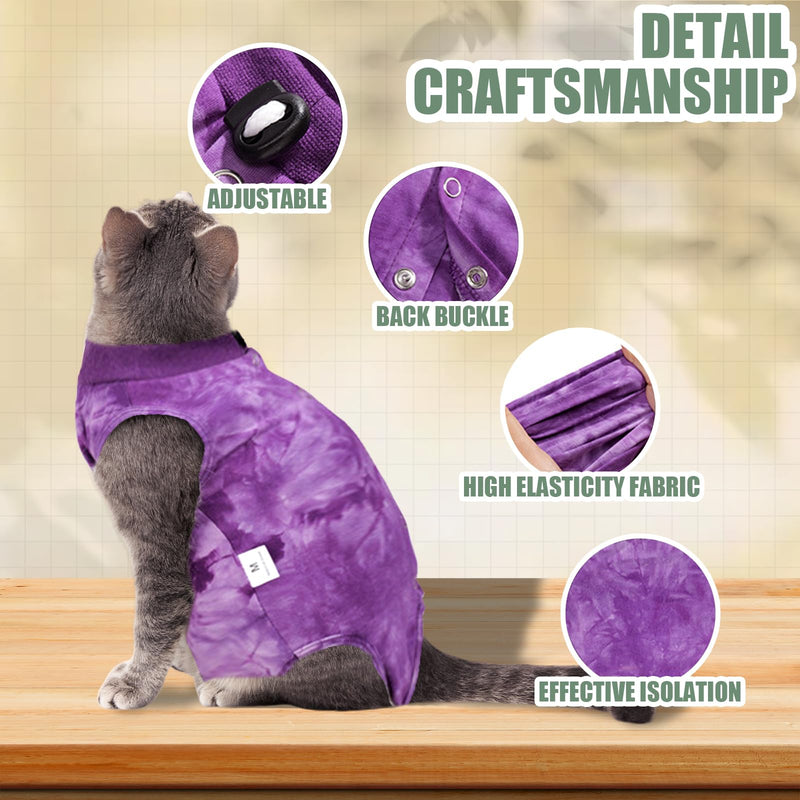 Cat Surgery Recovery Suit for Male and Female Cats, Anti-Licking Onesie After Spay & Neuter Surgery, E-Collar Alternative Tie Dye Outfit, Wound Protective Shirt Large Purple