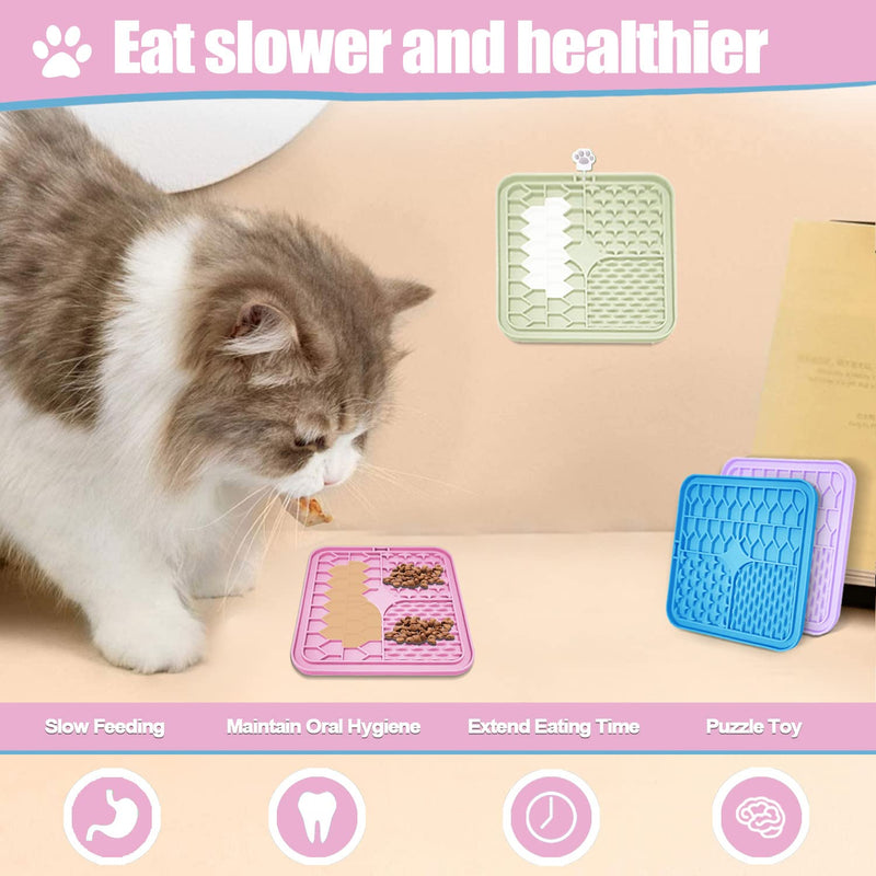 Lick Mat for Dogs and Cats，Cat Licking Pad with Suction Cups for Dog Anxiety Relief，Dog Peanut Butter Lick Pads for Dogs Perfect for Bathing Grooming,Slow Feeders for Dogs and Cats,4Pack pink+purple+blue+beige - PawsPlanet Australia