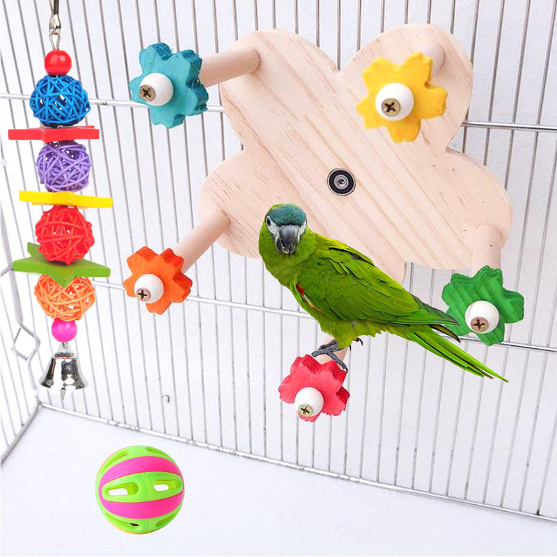 Bird Rotating Perch Toy, Wooden Parrots Ferris Wheel Toy with 5 Perches, Hanging Bird Stand Cage Accessories for Parakeet Parrot, Cockatiel, Budgerigar,Conure, Lovebirds