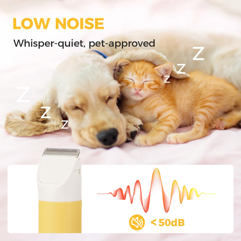 ZOESEEK Cat Paw Trimmer with Three Blades, Cordless Small Pet Hair Grooming Trimmer, Cat's paw Nail Filer for Safe Clipper, Low Noise for Trimming Dog's Fur Around Paws, Eyes, Ears, Face, Rump-Yellow - PawsPlanet Australia