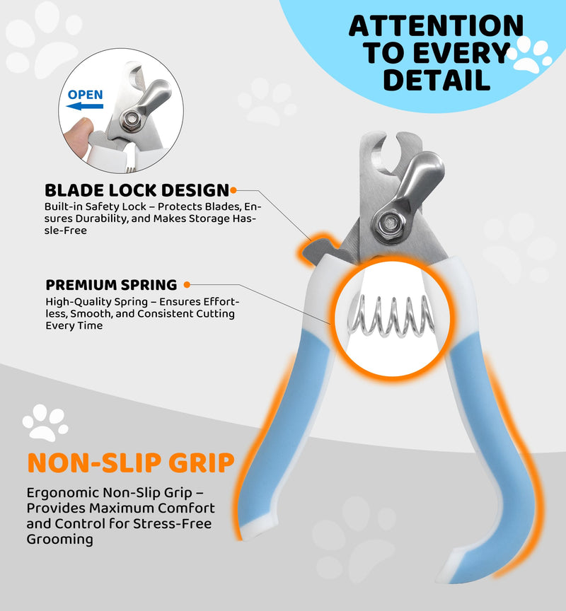 Pet Nail Clippers and Trimmers for Dogs and Cats, Professional Grooming Tool with Safety Guard, Sharp Blades, Free Nail File, Avoid Overcutting, Suitable for Small and Large Pets (Blue) Blue - PawsPlanet Australia