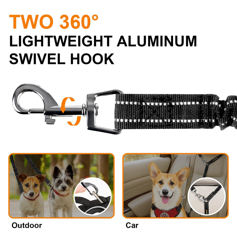 MingXpet 2 Dog Leash, Dog Leash for 2 Dogs, 360° Swivel No Tangle Double Walking Training Leashes for Small Dogs, Comfortable Shock Absorbing Reflective Bungee, Black - PawsPlanet Australia