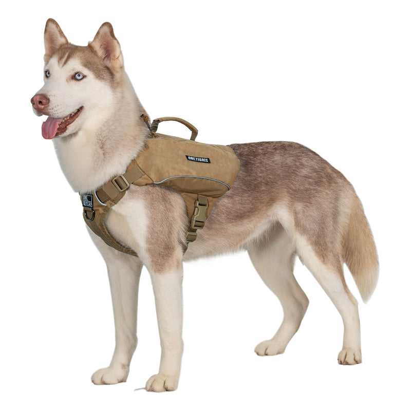ONETIGRIS Y-Shaped Dog Backpack No Pull CAMLUS Dog Saddle Bag with D-Rings, Lightweight Dog Pack Hiking Gear for Dogs Hunting Camping Travel Medium Brown - PawsPlanet Australia
