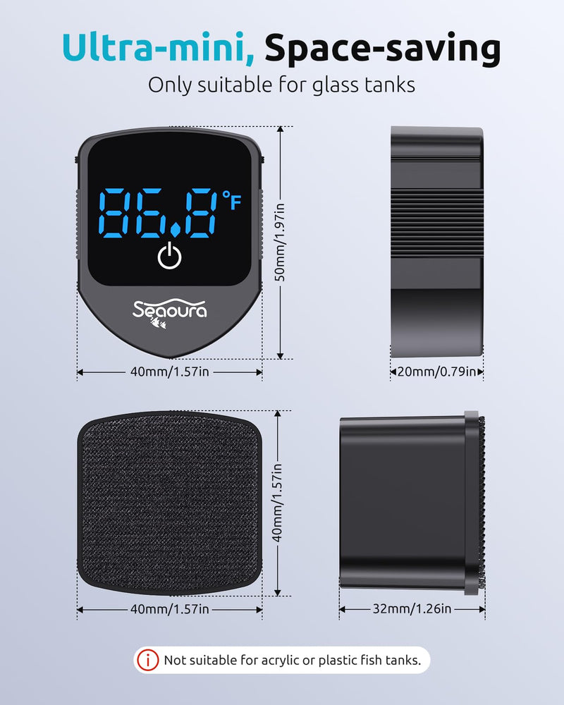 2-in-1 Aquarium Magnetic Cleaner with Digital Aquarium Thermometer, Fish Aquarium Mini Magnetic Brush only for Glass Fish Tank,Tiny Magnet Cleaner Floating Cleaning Tool for 1-30 Gallons Black - PawsPlanet Australia