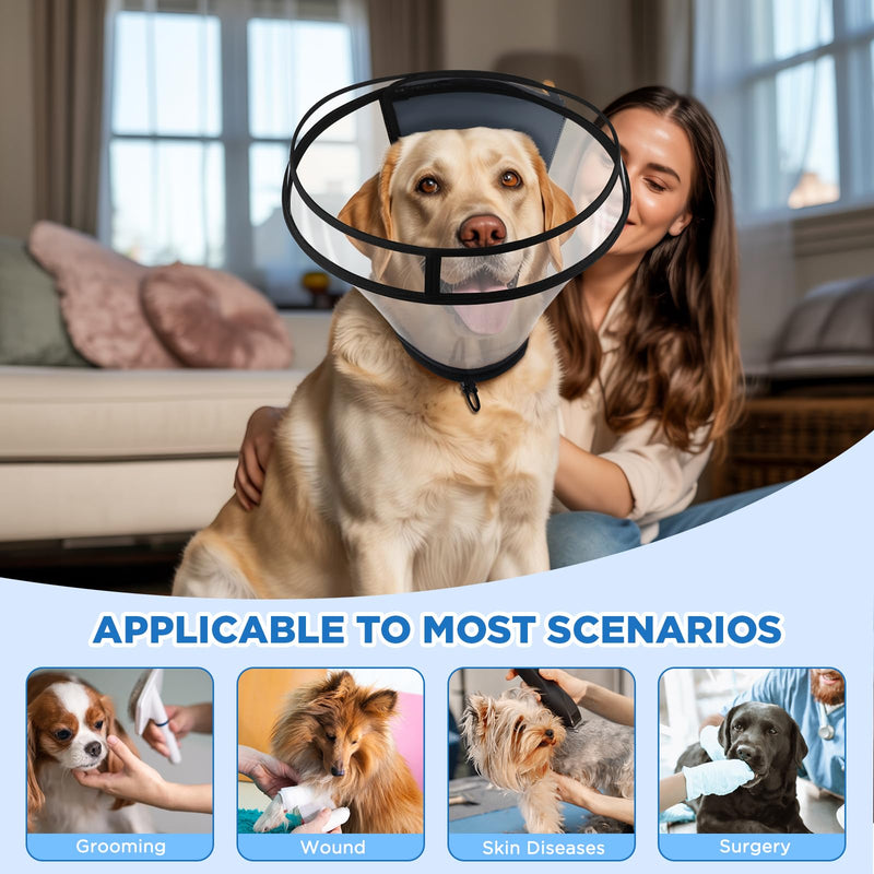 BONTHEE Dog Cone Collar for Surgery Recovery,Adjustable Transparent Pet Recovery Collar for Large Medium Small Dogs & Cats, Protective Elizabethan E-Collar for Wound Healing, Anti-Lick & Bite-S S