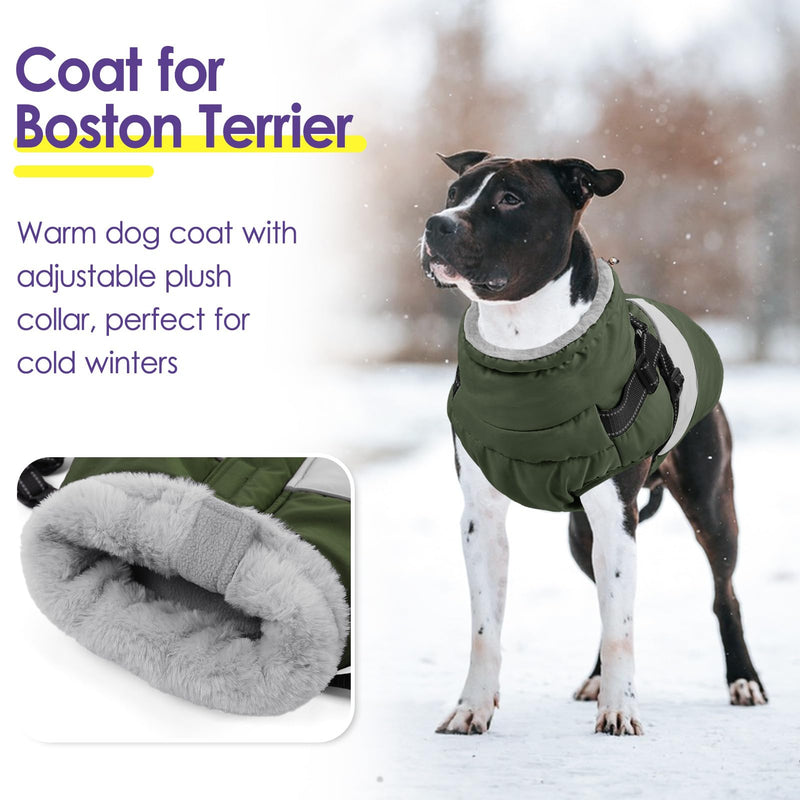 SUNFURA Dog Coat, XXXL Dog Jacket Winter with Harness Built in, Waterproof Pet Snow Jacket with Furry Collar for Chilly Day, Reflective Fleece Snowsuit for Extra Large Dogs, Army Green 3XL XXX-Large - PawsPlanet Australia