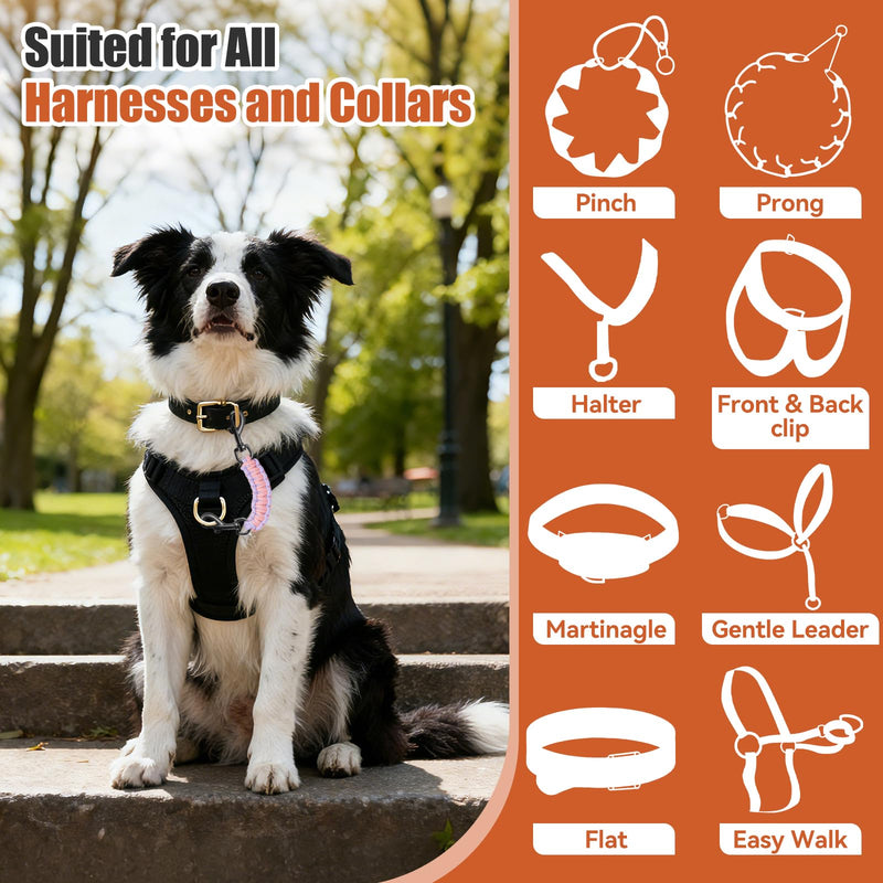Dog Collar Safety Clip with Dual Clasps,Handmade Backup Safety Strap for Dog Harness, Collars and No Pull Harness Connectors (Pink & Light Purple) Pink & Light Purple