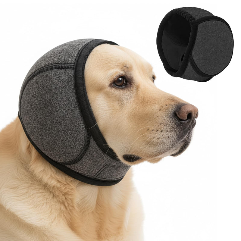 Quiet Ears for Dogs, Noise Cancelling Ear Muffs for Dog Anxiety Relief, Adjustable Pet Cats Dogs Calming Hood, for Grooming, Thunder, Fireworks & Bathing, Noise-Muffling Ear Cover(Gray, M)