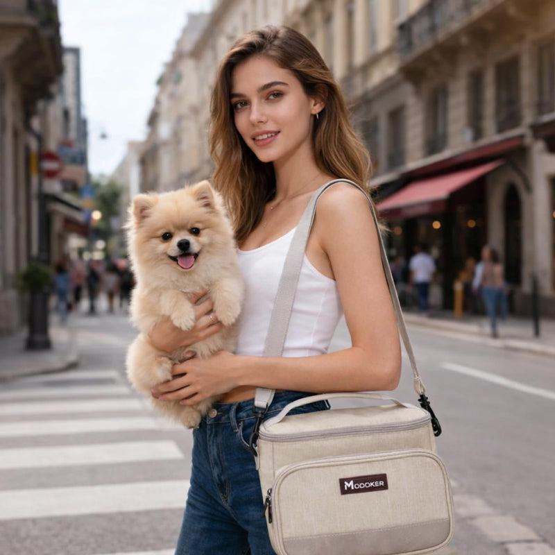 Modoker Dog Travel Bag Organizer for Supplies with 2 Food Containers, 2 Collapsible Bowls & Feeding Mat, Airline Approved Dog Travel Accessories Duffel Bag for Weekend Trips, Camping & Beach, Beige Beige-7.6L - PawsPlanet Australia