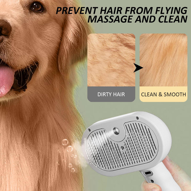 3 In 1 Self Cleaning Steamy Pet Brush, Pets Spray Hair Removal Comb - Anti-Static, Dog Grooming Tool with Steam & Self-Cleaning, Skin-Friendly Design + Bathing Solution - PawsPlanet Australia