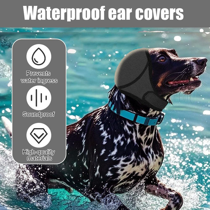 Dog Swim Ear Covers, Waterproof Adjustable Pet Shower Wrap Noise Protection for Small Medium Large Dogs Puppies Cats Grooming,Bathing,Swimming grey L