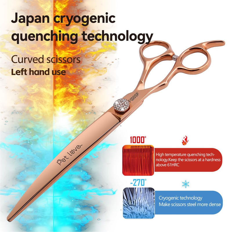 Professional Left Handed Curved Dog Grooming Scissors 8'' Downward 30° Rose Gold Titanium Japan 440C Pet Grooming Trimming Shears for Large Dog Poodle(8,Curved) 8.0‘’ Lefty Curved - PawsPlanet Australia