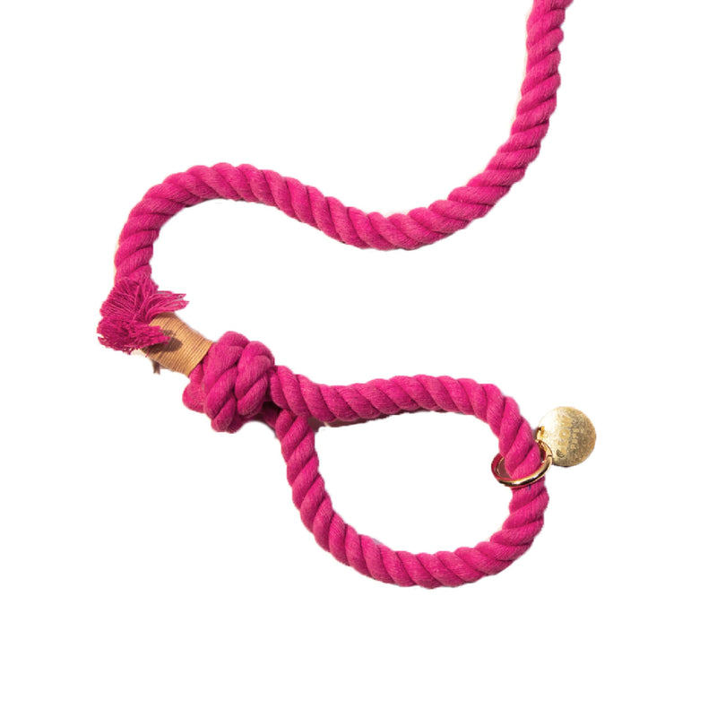 Glow Pups Pink Dog Leash, 5 ft Rope Leash for Small, Medium, Large Dogs, Handmade Caribbean Cotton Boho Chic Style with 360° Swivel Clasp, D-Ring for Accessories (Bright Pink) Bright Pink - PawsPlanet Australia