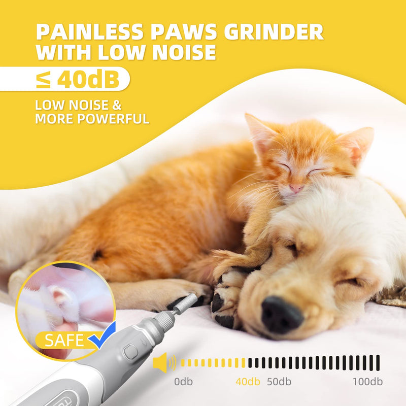 Dog Nail Grinder and Clippers - Upgraded 3-Speed Electric Rechargeable Pet Nail Trimmer with LED Light Super Quiet Paws Grooming Kit Painless Grinding Tool for Large Medium Small Dogs & Cats - PawsPlanet Australia