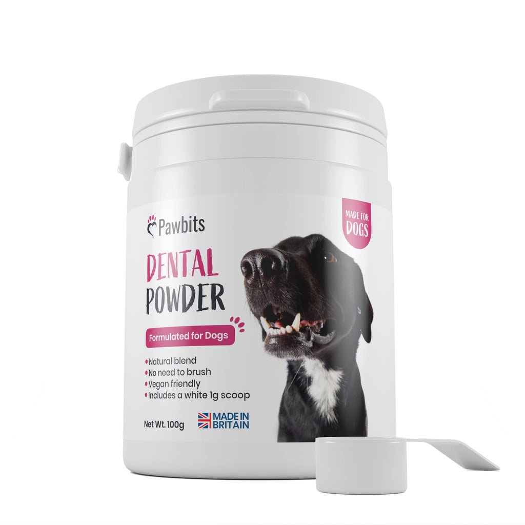 Dog Dental Powder with Scoop - Tartar & Plaque Remover for Dogs Oral Hygiene Powder - Fight Tartar, take Plaque Off & stops Bad Breath in Dogs,Cats & Pets - UK Made.100g - PawsPlanet Australia
