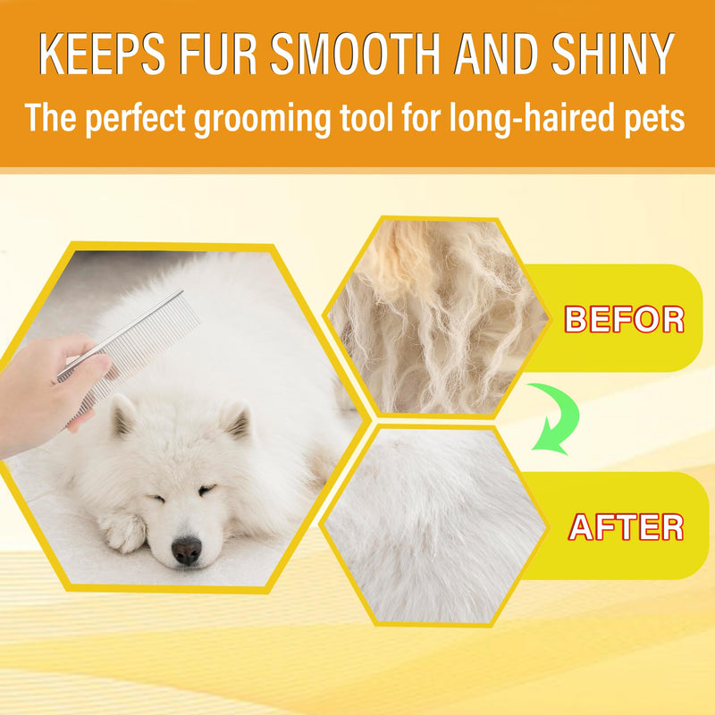 Dog Comb and Cat Combs Stainless Steel Teeth, Grooming Tool for Long & Short Hair, Dematting Comb for Dogs, Removes Tangles & Knots (Small and Large Silver) Small and Large Silver
