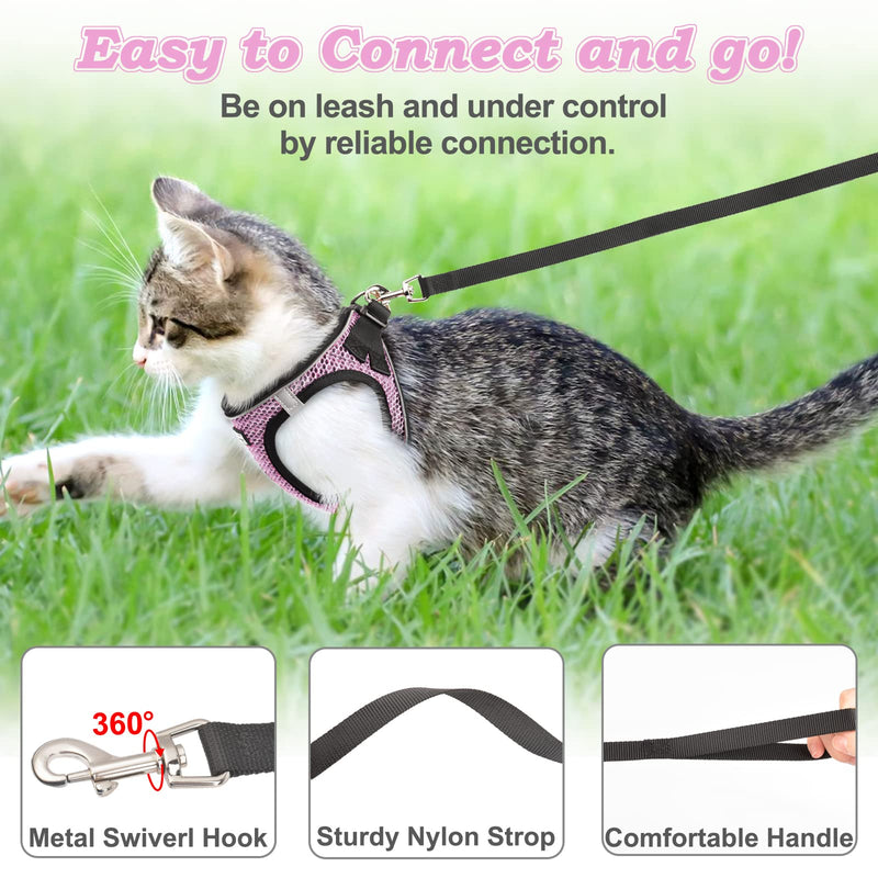 Cat Harness and Leash for Walking Escape Proof, Adjustable Kitten Vest Harness Reflective Soft Mesh Puppy Harness for Outdoor, Comfort Fit, Easy to Control (Lpink, XXS) Lpink - PawsPlanet Australia
