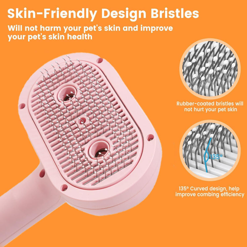 Cat Steam Brush for Shedding with Metal Comb,Deshedding Dog Brush for Long & Short Haired Dogs,Cat Hair Brush for Indoor Cats,Self Cleaning Double Hole Spray USB Rechargeable Grooming Supplies(Pink) Pink