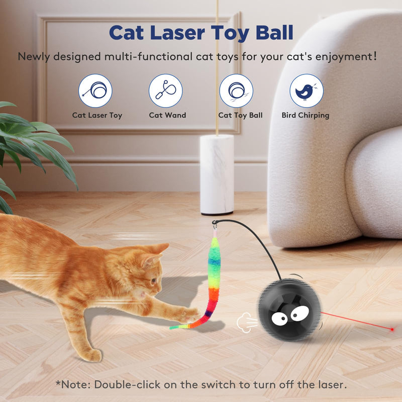 Cat Toys for Indoor Cats, Innovative Interactive Cat Toy Ball with Bird Chirping, USB Rechargeable Automatic Exercise Rolling Cat Toy for Bored Indoor Adult Cats Kittens, Black - PawsPlanet Australia