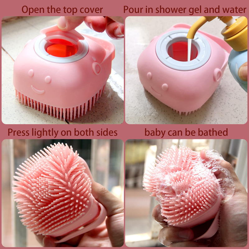 Pet Bath Brush Dog Baths Brush Shampoo Dispenser Soft Silicone Dog Bathing Brushes Dogs Shampoo Brushes scrubbers for Cats and Dogs Shower Brush Grooming (Pink) Pink - PawsPlanet Australia