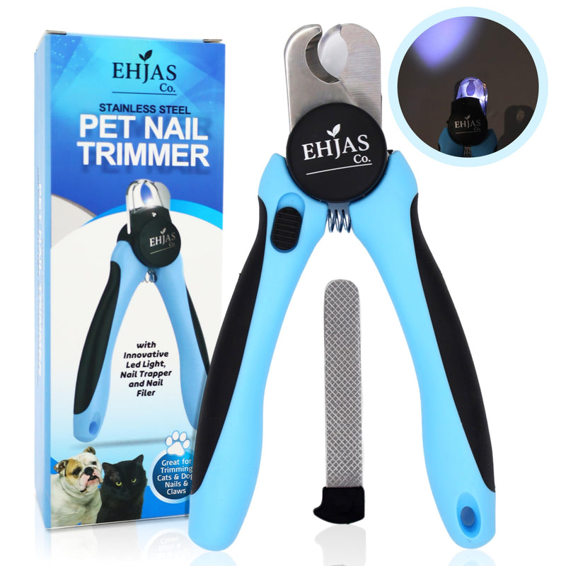Stainless Steel Pet Nail Trimmer/Clipper with LED Light, Nail Trapper and Filer, Blue, for Dogs and Cats - PawsPlanet Australia