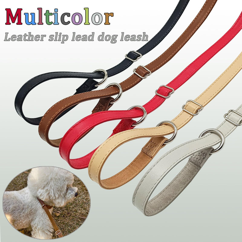 WYuZe Leather Dog Leash Slip Style, 6 FT 5/8" Wide Soft Leather Slip Lead and Collar Combo, No-Pull Training Leash for Small Medium Dogs Black 6 Foot - PawsPlanet Australia