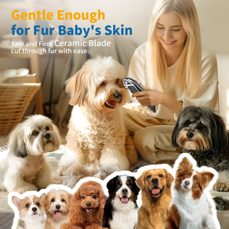 Dog Clippers Professional for Thick Hair,LED Power Display, Low Noise Cordless Dog Grooming Clippers,Rechargable Pet Shaver Trimmer with Sharp Blade/6 Guide Combs for Dogs Pets and Animals - PawsPlanet Australia
