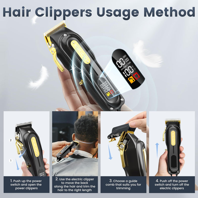 KIKIDO Hair Clippers for Men, Cordless&Corded Hair Clipper, Professional Barber Kit for Hair Cutting & Grooming Set, Mens Hair Clippers with LED Display