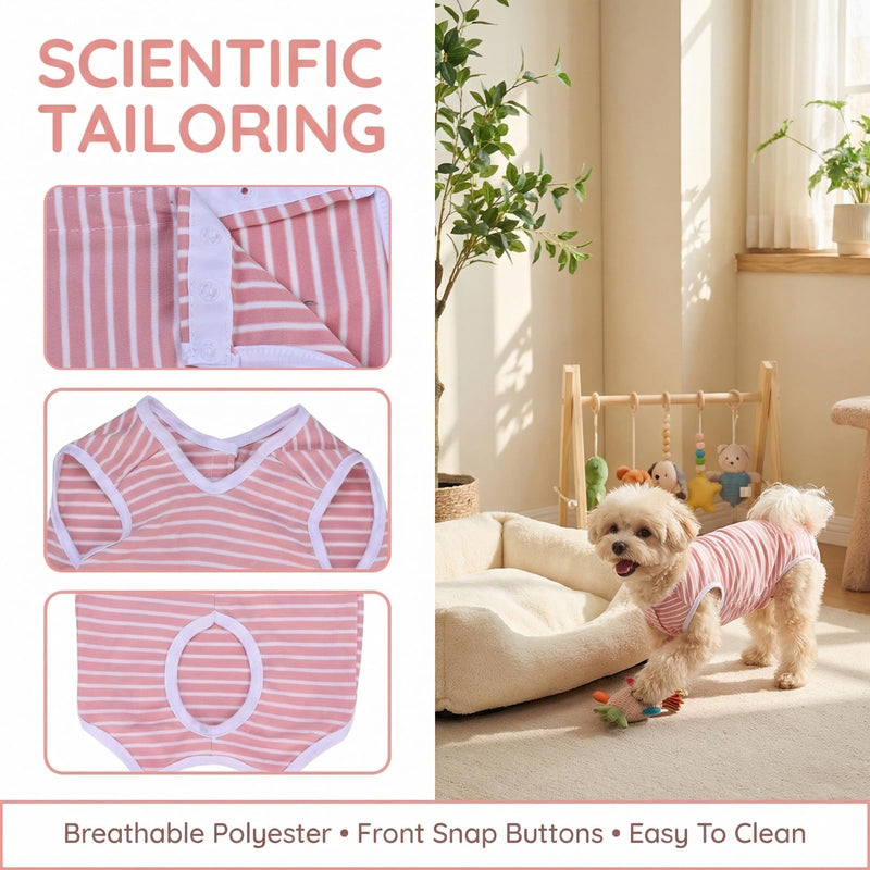 Post-operative bodysuit for female dogs, pink and white striped, for spaying/neutering dogs, protects wounds, breathable and comfortable, for small and medium-sized dogs, XL