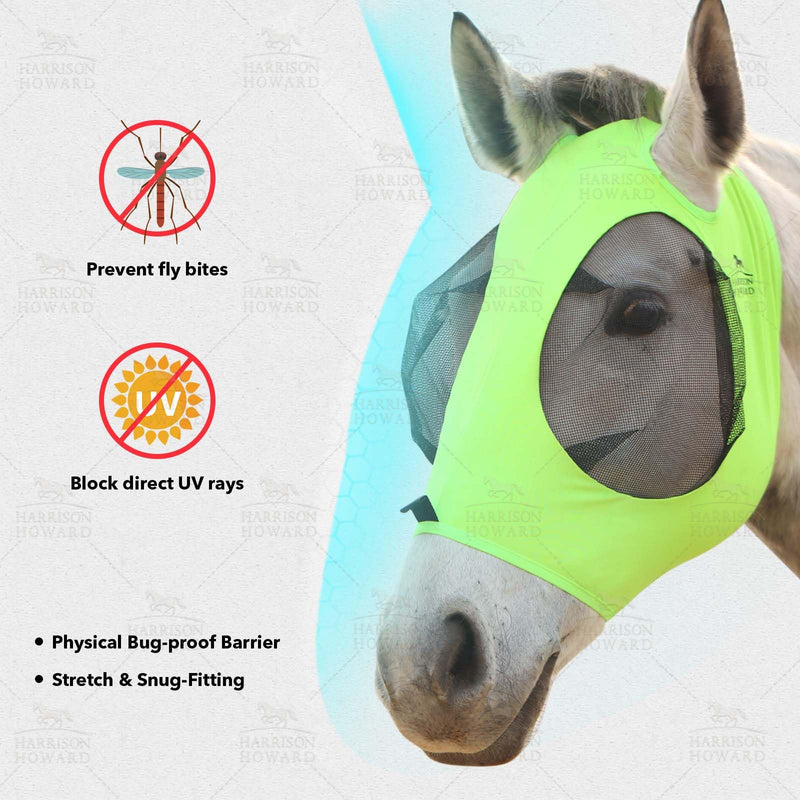 Harrison Howard Super Comfort Stretchy Fly Mask Large Eye Space with UV Protection Soft on Skin with Breathability Fluro-Lime M