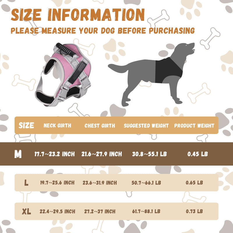 No Pull Dog Harness Dog Harness for Medium Dogs Heavy Duty with Handle No-Pull Service Vest Breed Adjustable Military Walking Training Hunting (Pink,M) PINK - M - PawsPlanet Australia