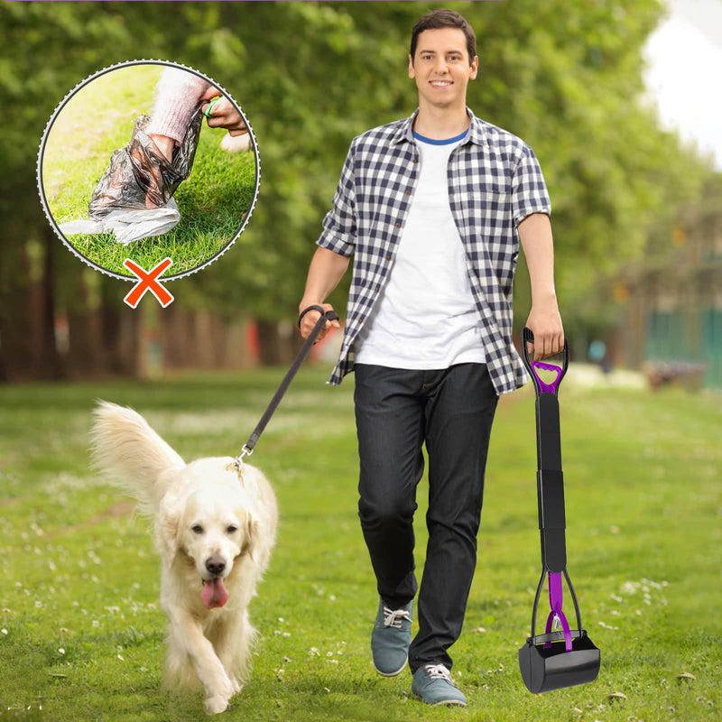 UPSKY 32'' Pooper Scooper for Large Small Dogs, Long Handle Dog Poop Scooper with Waste Bags, Portable Dog Poop Pick Up Tool, Folding Poop Scoop for Yard, Grass, Dirt, Gravel 1.Purple - PawsPlanet Australia