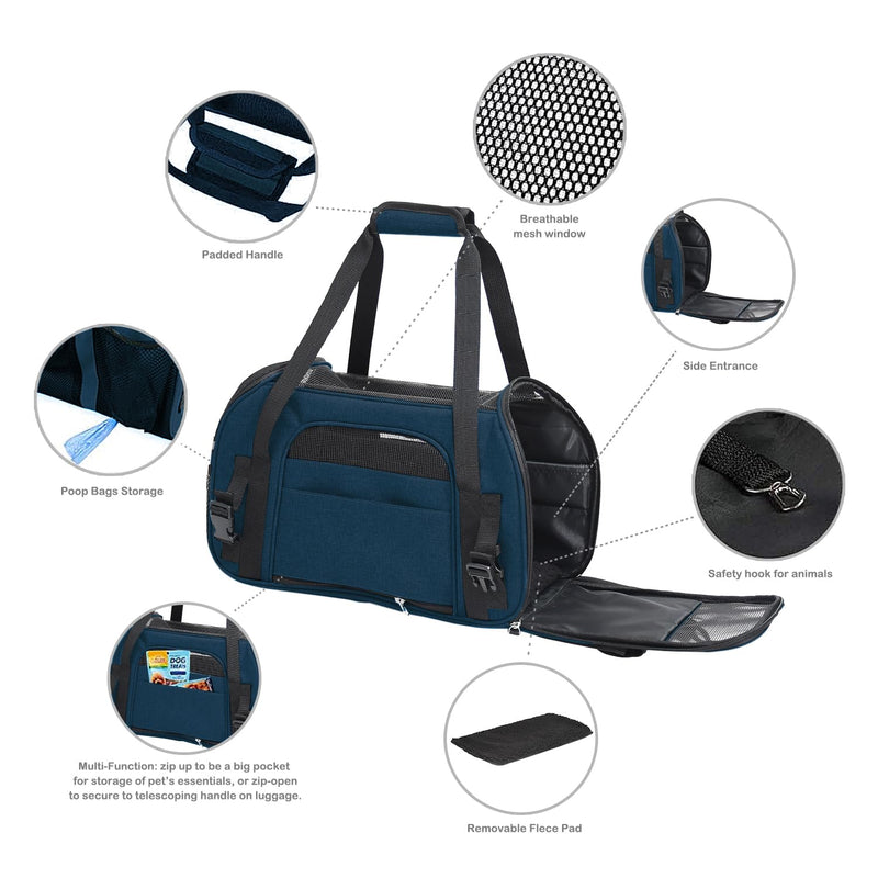 Dog Purse Carrier for Small Dogs, Soft-Sided Tote Bags with Pocket Dog Travel Supplies Portable Dog Sling with Anti-Slip Bottom (Navy Blue-17in) - PawsPlanet Australia