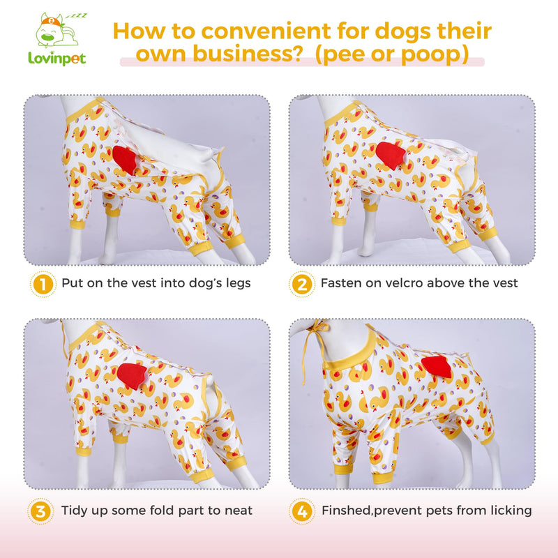 LovinPet Dog Recovery Suit - Medium Large - Dog Bodysuit for Abdominal Wound After Surgery Anti Licking Abdominal Wound Surgical Clothes Post-Operative Vest E-Collar Alternative,Duck,Yellow,M Red collar/Yellow - PawsPlanet Australia